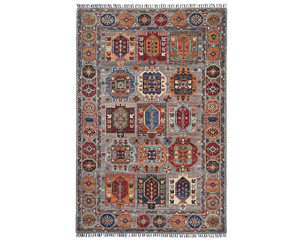 4x6 Gray Khurgeen Afghan Hand Knotted Wool Area Rug